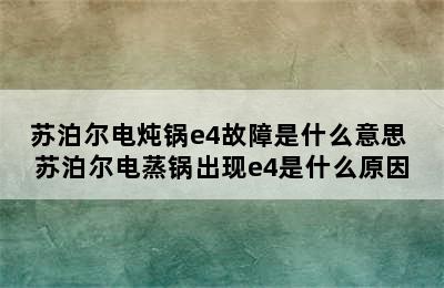 苏泊尔电炖锅e4故障是什么意思 苏泊尔电蒸锅出现e4是什么原因